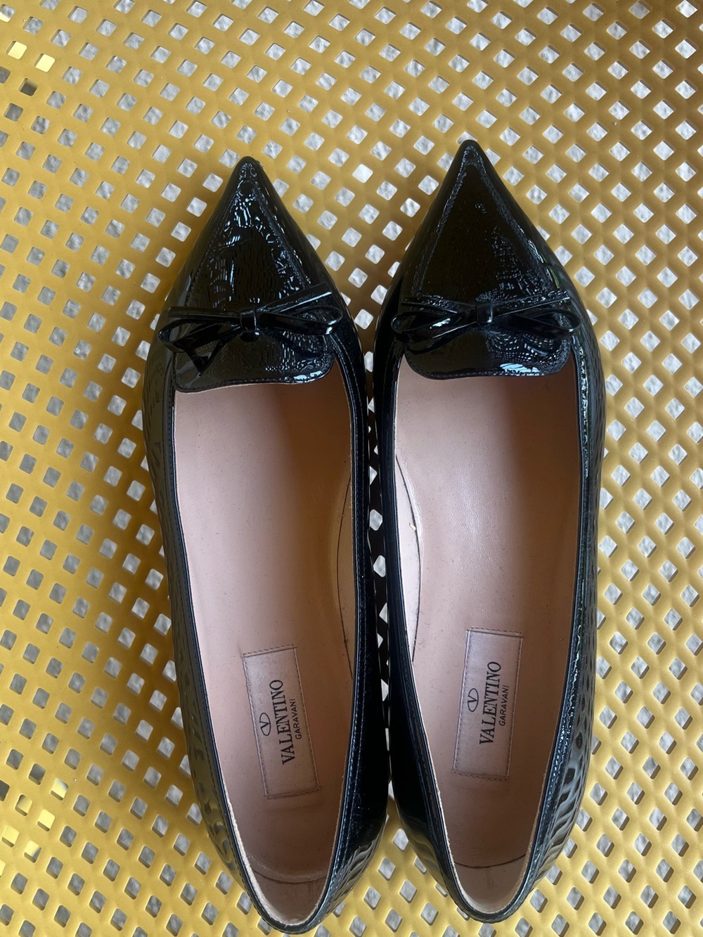 Valentino Black Patent Pointed Ballet Flats with Bow